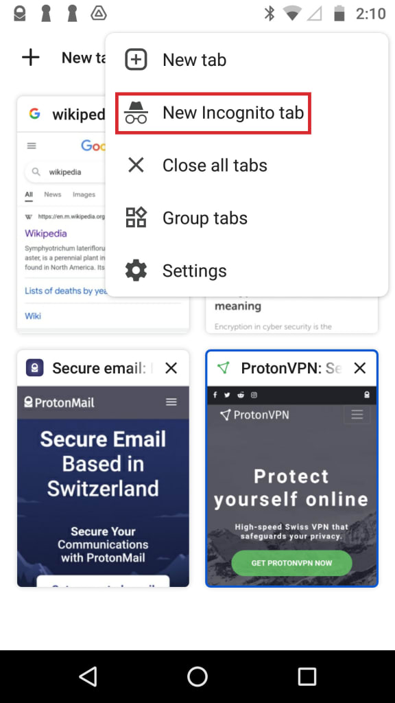 How to open a new Incognito tab in Chrome on Android