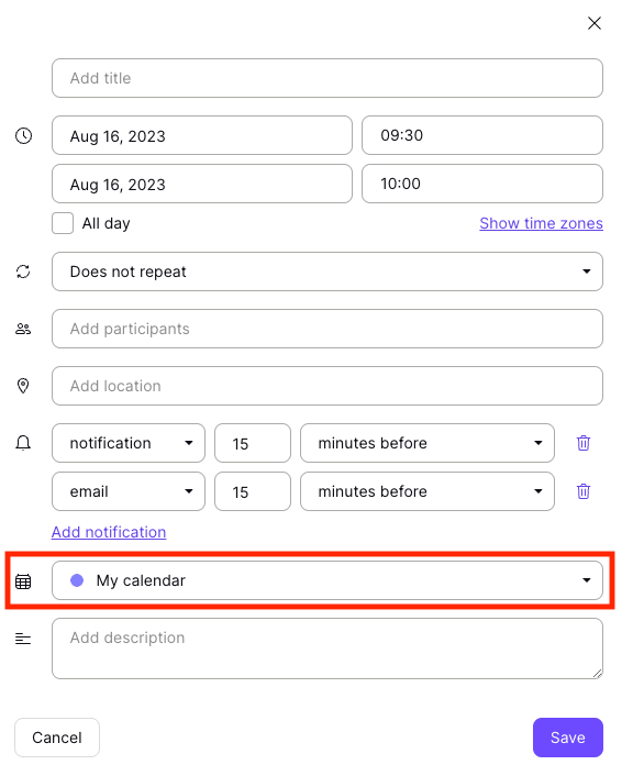 Dropdown to move event to another calendar