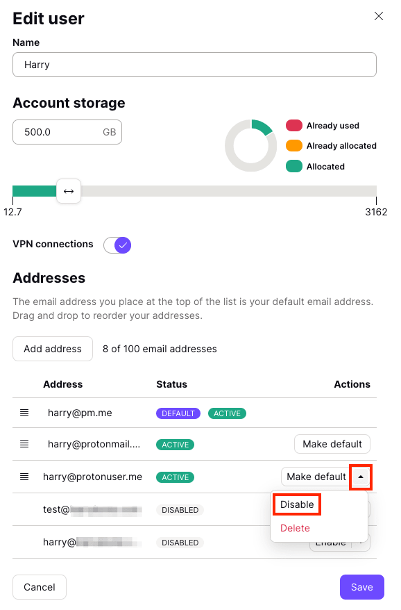 Disable address button