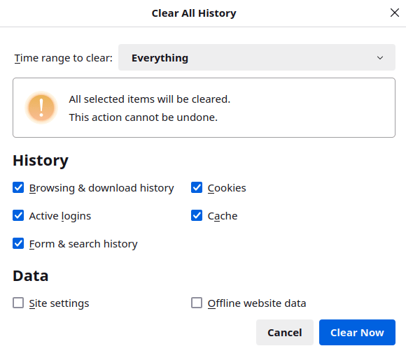 Delete Firefox history on the desktop