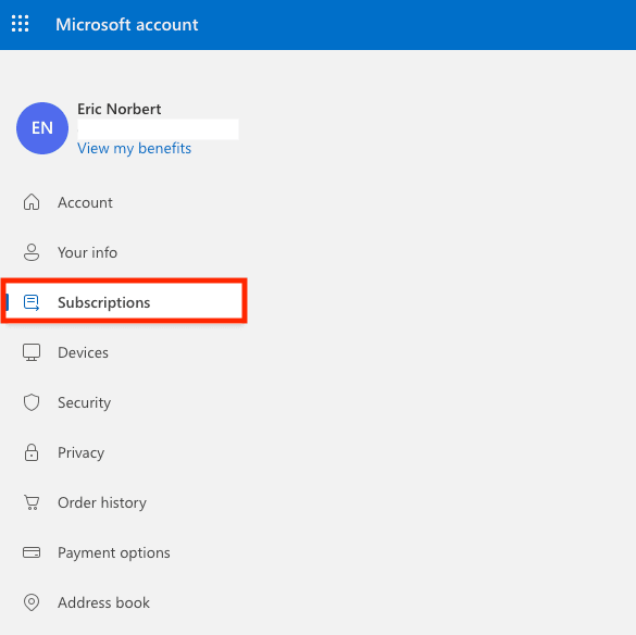 The Outlook desktop app shows how to cancel your subscription
