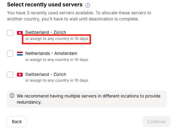 You can't resign servers from the deleted Gateway to a new location for 10 days