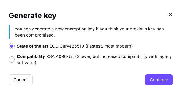 Encryption scheme options for your new key