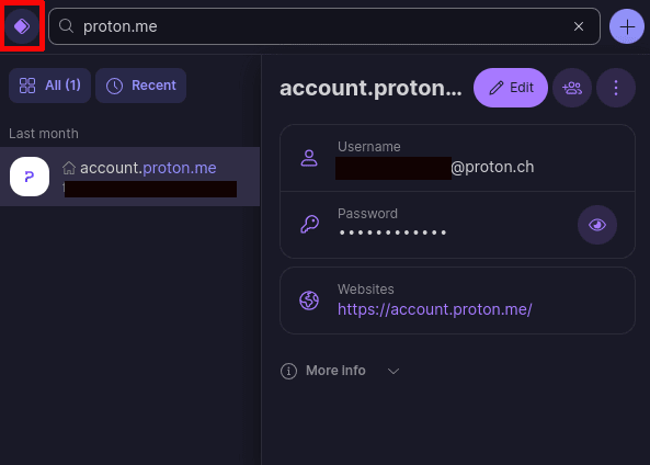 The Proton Pass icon in the app