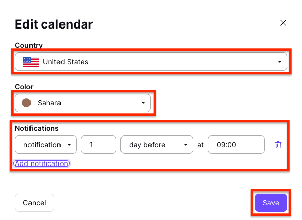 Public holiday dropdown menus