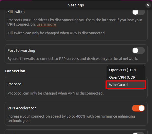 Enable WireGuard on our Linux app