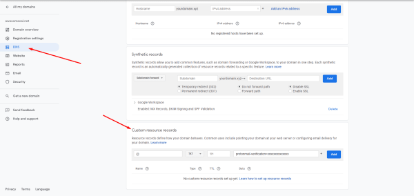 Add TXT record to your Google Domains console