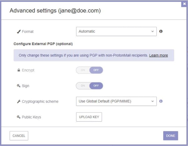 protonmail address sending interface