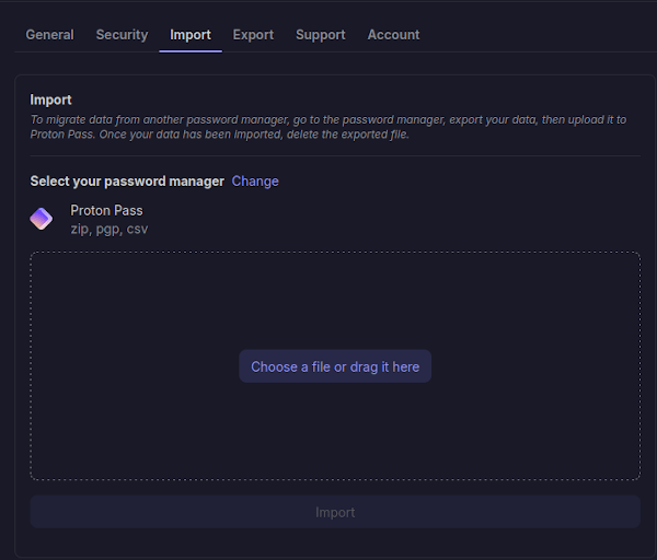 Importing a file into Proton Pass