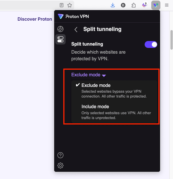 Split tunneling on the browser extension 3