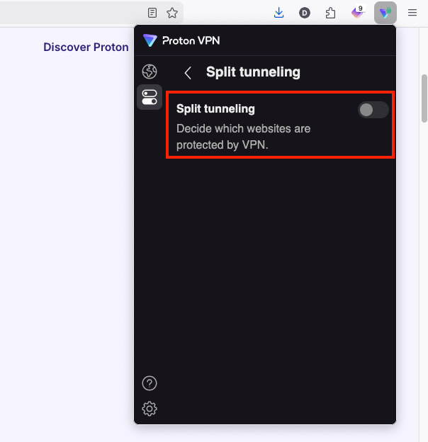 Split tunneling on the browser extension 2