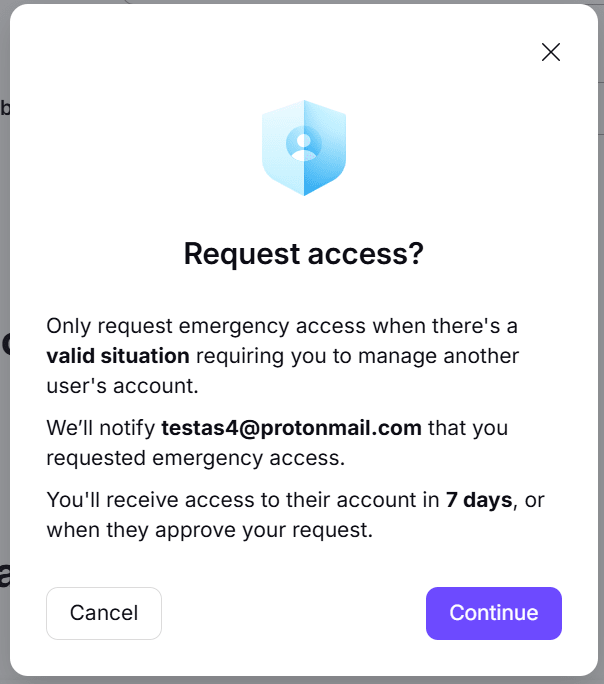 Screenshot showing the request access modal.