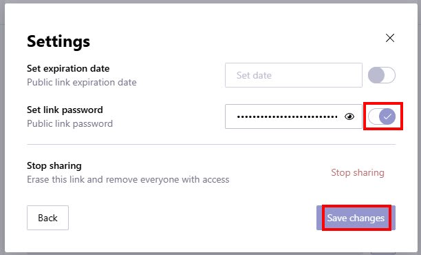 Proton Drive shows how to set a link password