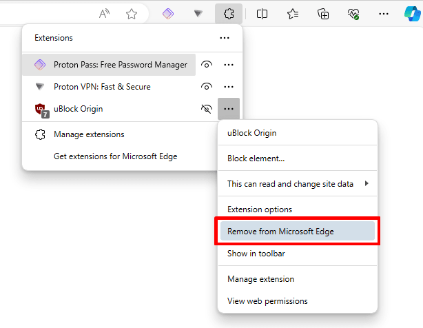 How to remove browser extensions on Edge