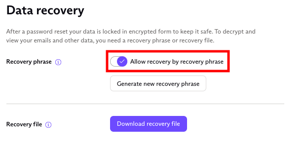 Switch to allow recovery by recovery phrase
