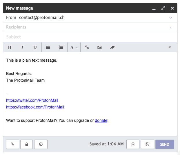 Composing a plain text message in your Proton Mail account