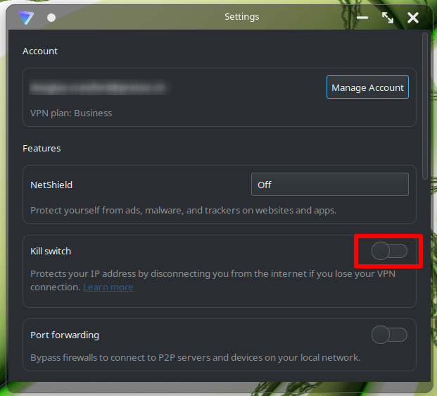 1. Enable kill switch