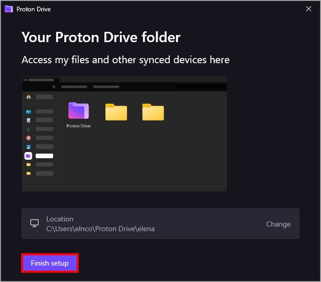 Proton Drive lets you change the default location after first login