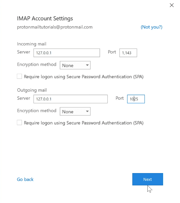 IMAP settings