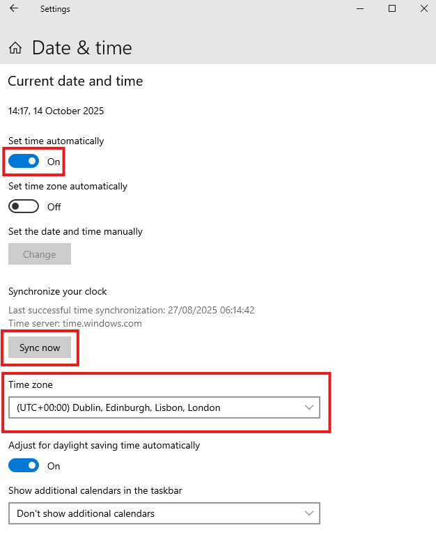 Update Windows 10 system clock 1