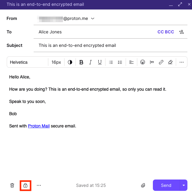 Encryption lock icon in Proton Mail to create password-protected emails