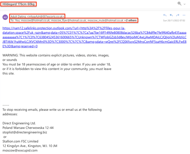 Common example of spam: adult dating