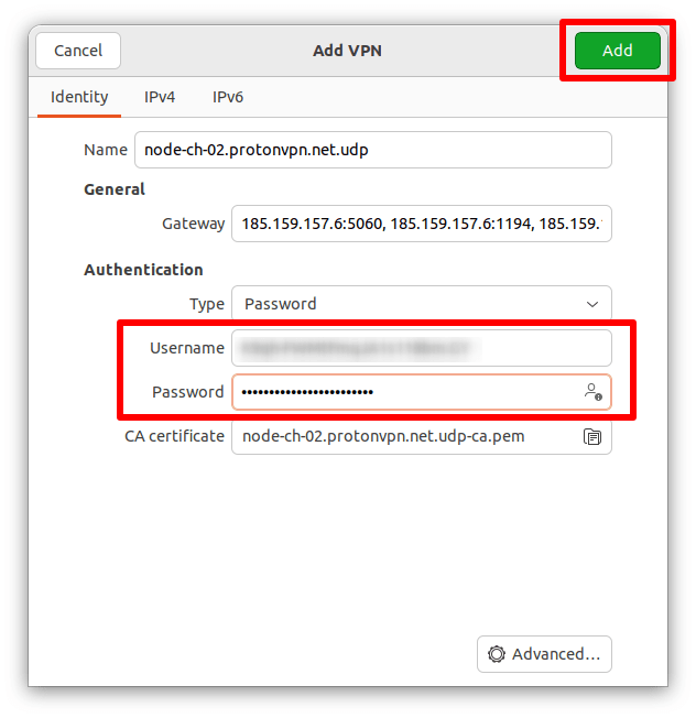 Enter your OpenVPN Username and Password