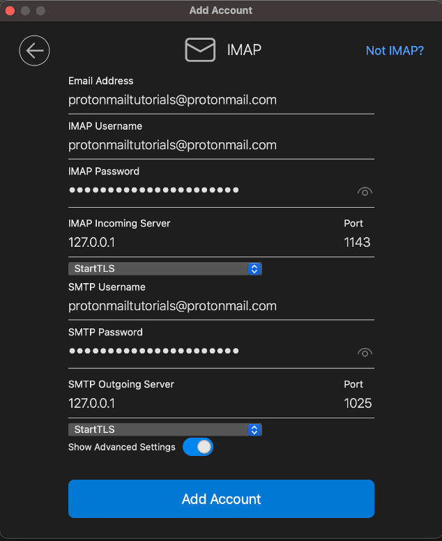 Fields to add IMAP settings