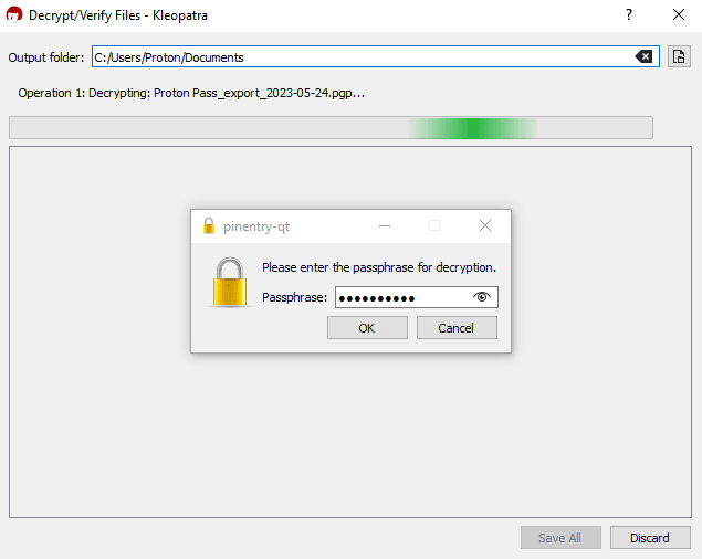 Enter the password you created when exporting the file