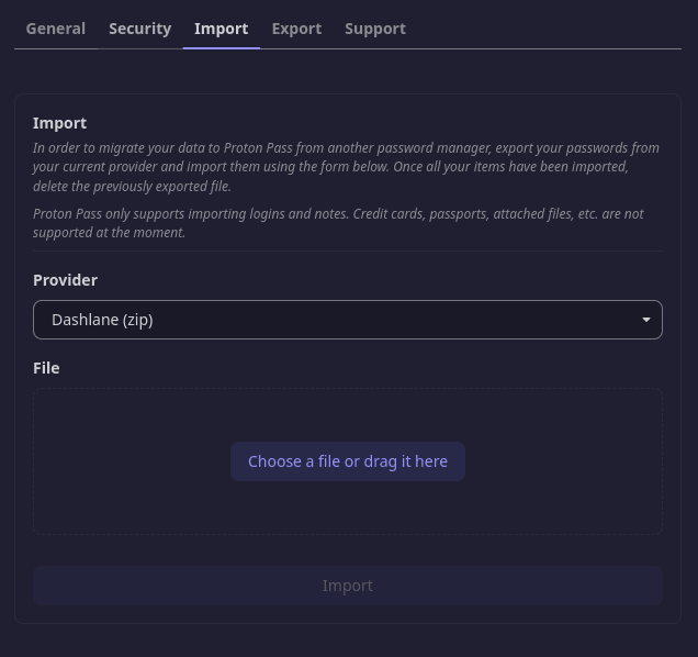 Import your exported Dashlane ZIP file