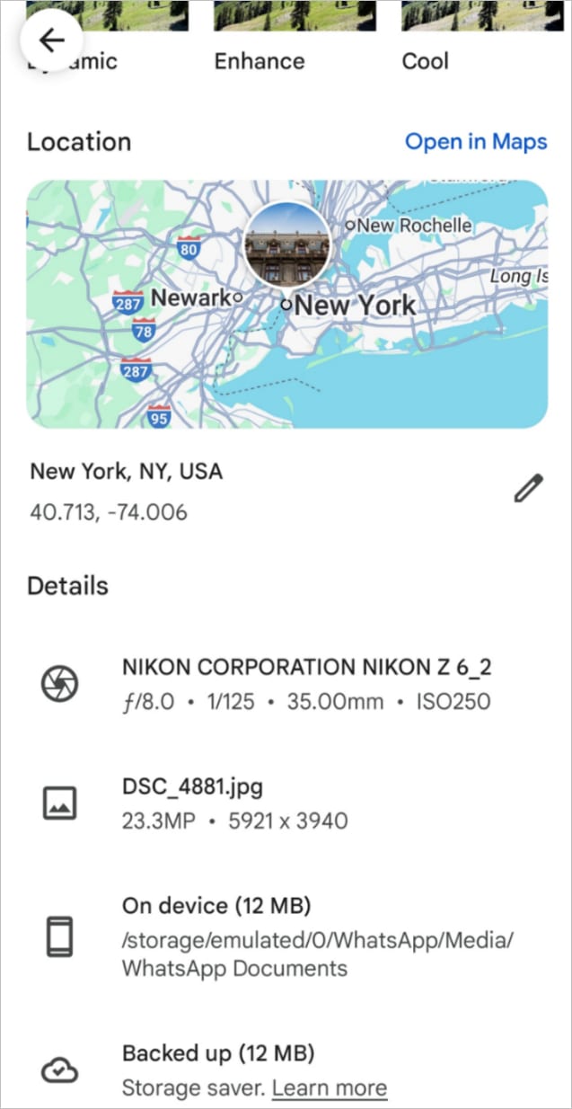 How to see EXIF data on Android