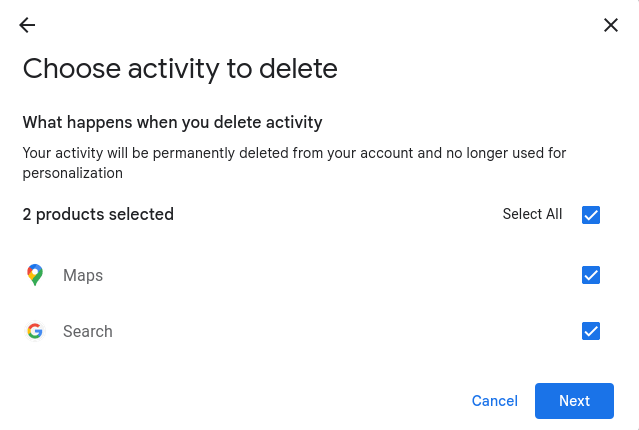 Choose activities to delete