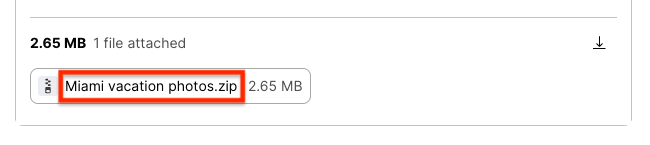 Attachment example showing the filename and .zip file extension