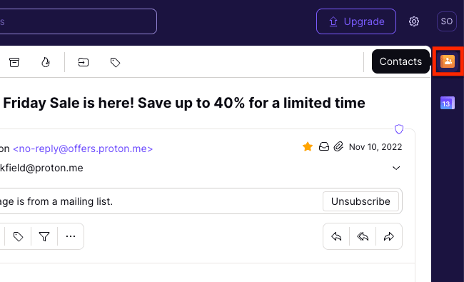 Contacts icon in the Proton Mail side panel