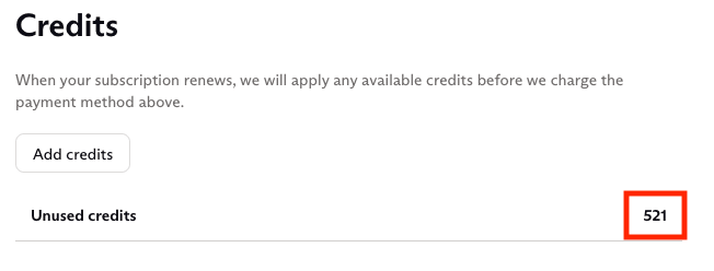 Credits section showing unused credits
