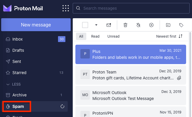 Proton Mail-Spamordner