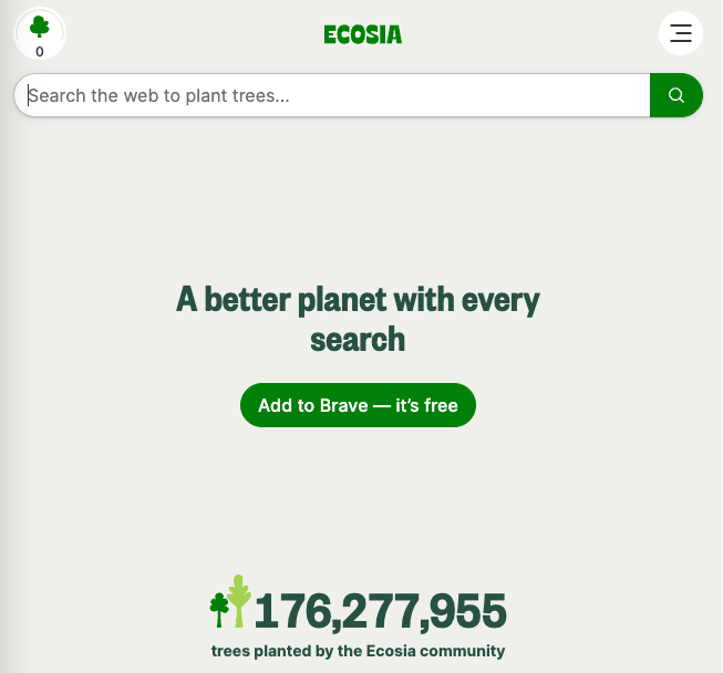 Fenêtre de recherche d'Ecosia, un moteur de recherche basé en Allemagne