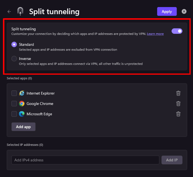 Split tunneling on Windows 2