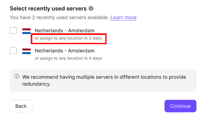 A timer will tell you long is left before you can reassign a server's location