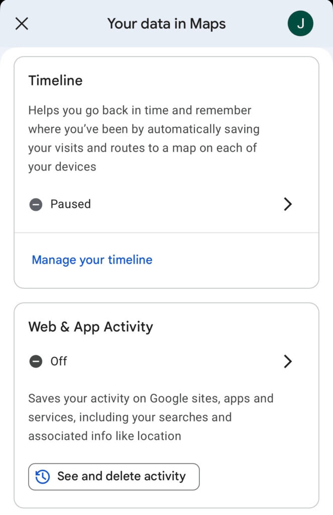 Turn off Google Maps Timeline/Maps history