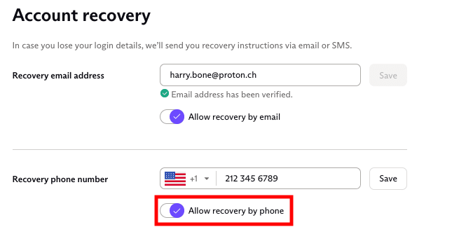 Switch to allow recovery by phone