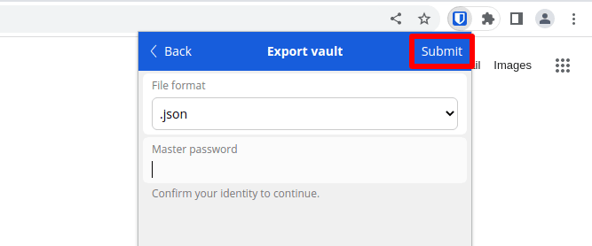 Export the vault as a .json file