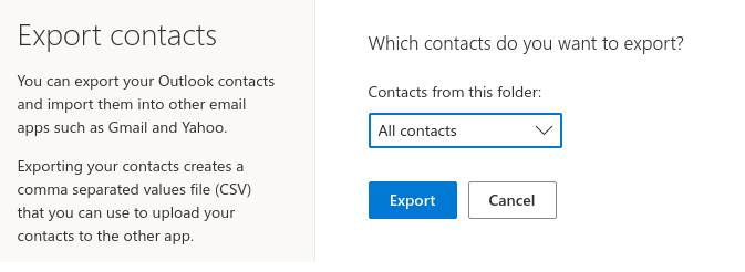Image of export contacts from Outlook 2