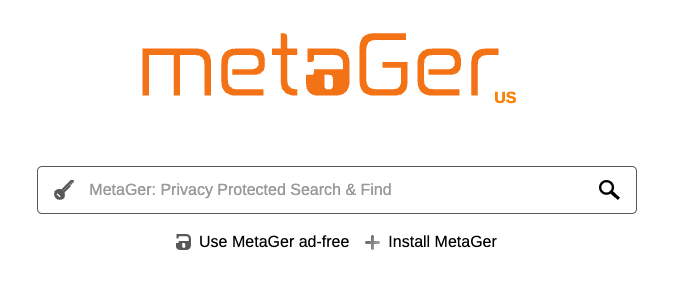 Search box of MetaGer, an alternative search engine based in Germany