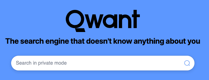 Fenêtre de recherche de Qwant, un moteur de recherche basé en France