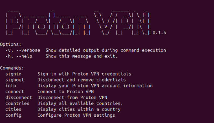 The Proton VPN CLI splash screen