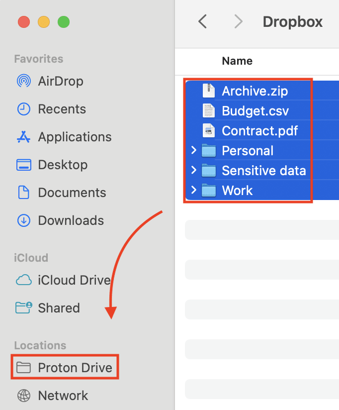 How to move Dropbox files to Proton Drive on macOS