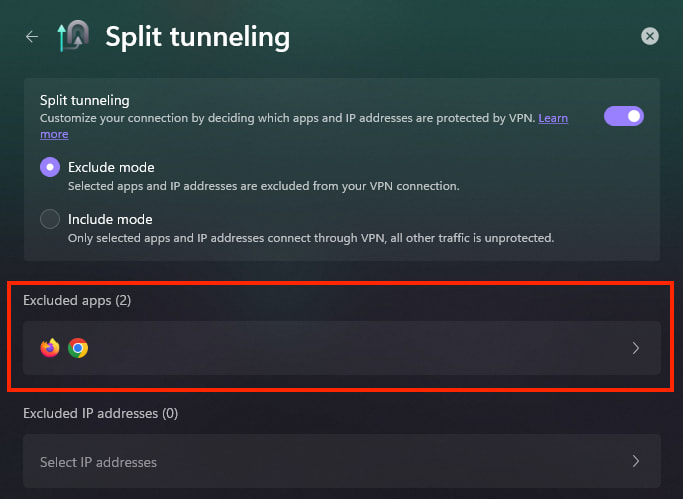 Split tunneling on Windows 3