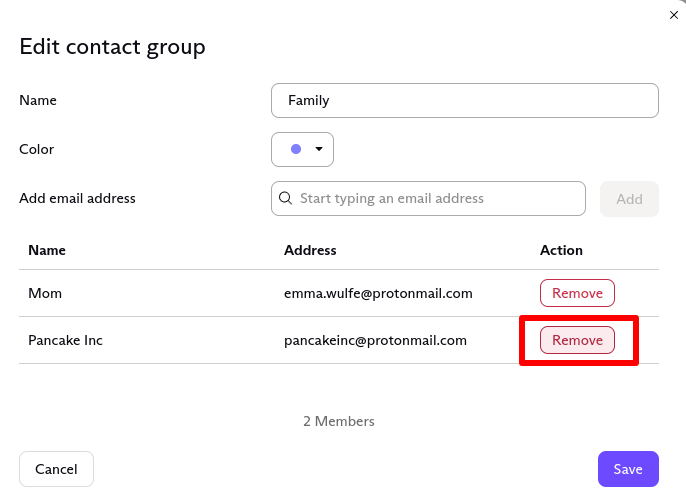 Remove contacts from group