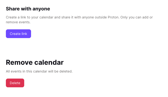 Create link button to share calendar with anyone